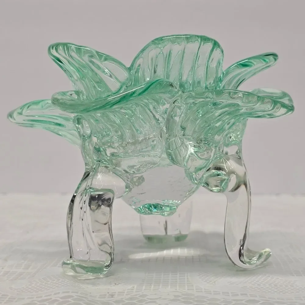 Vintage Teal Recycled Glass Footed Lotus Flower Candle Holder Art Deco Boho